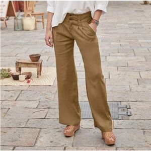 NWT Sundance Tilda Everyday Wide Leg Pants Tan Linen Blend Size 10